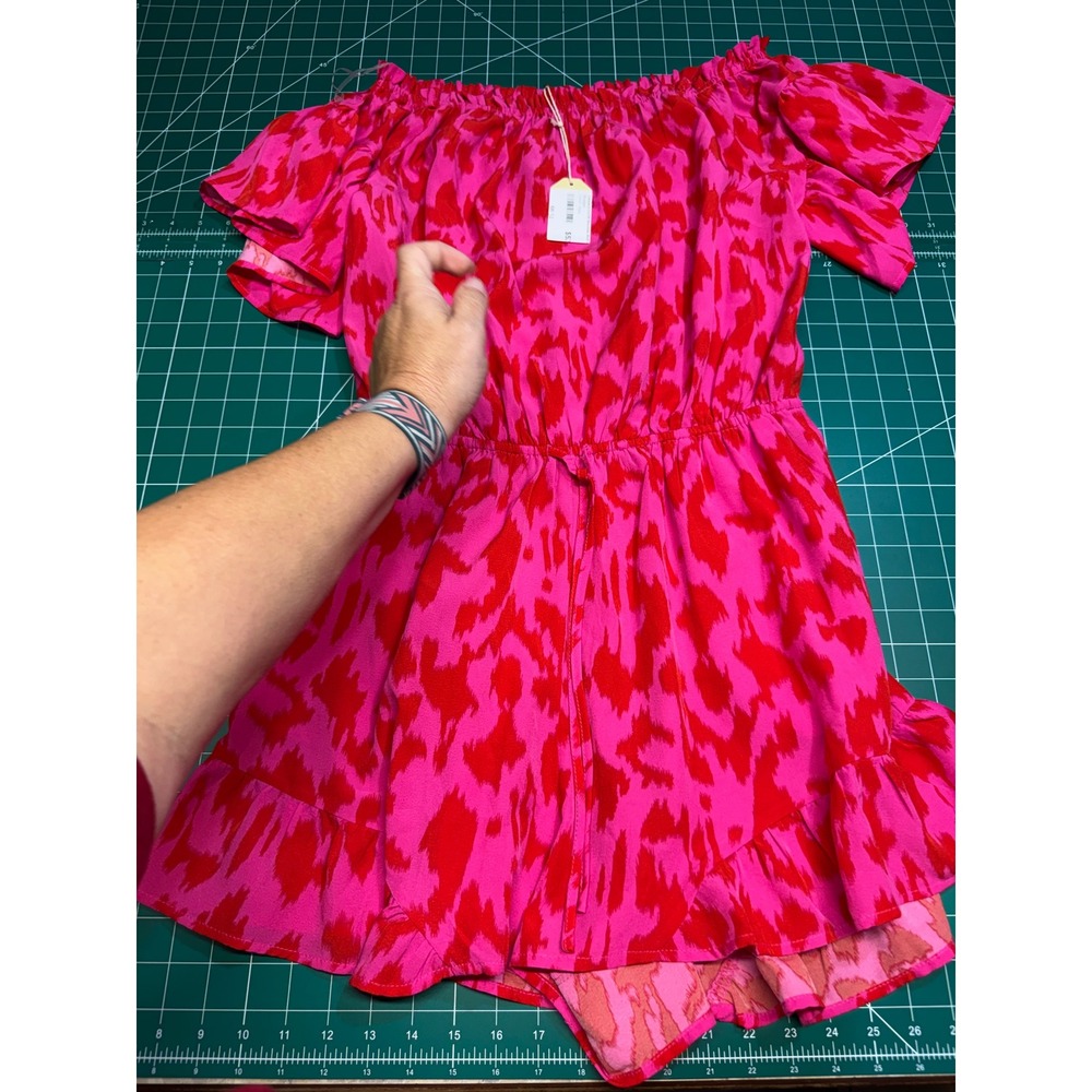 Jodifl Pink Red Leopard On Off Shoulder Ruffle Romper H5928J Womens Small NWT